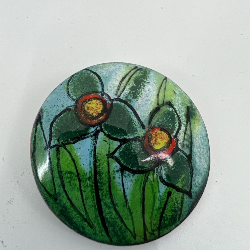 Vintage, Rare, MCM, Round Enamel on Copper, Signed ,Cantini Pin/Brooch Circ1960s